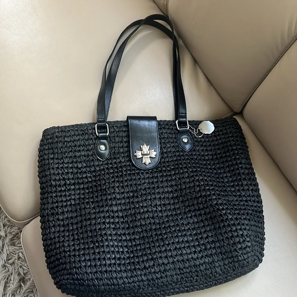 Patricia Nash Manarola black straw tote bag